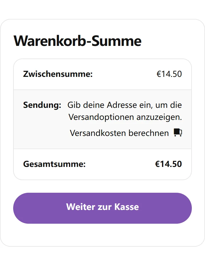 Mobile Warenkorb-Summe mit Versandberechnung und Kassenbutton