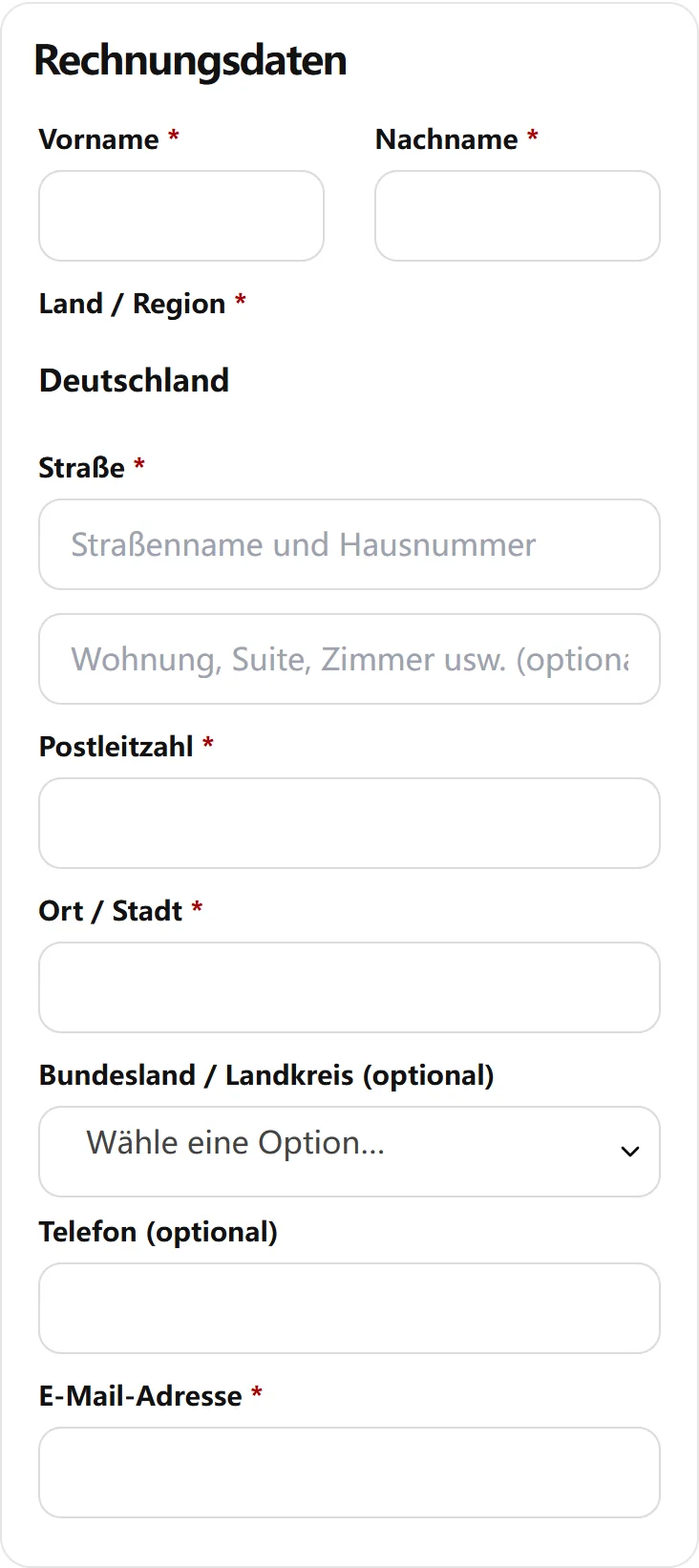 Rechnungsdaten im mobilen Checkout von vapes-shop.de