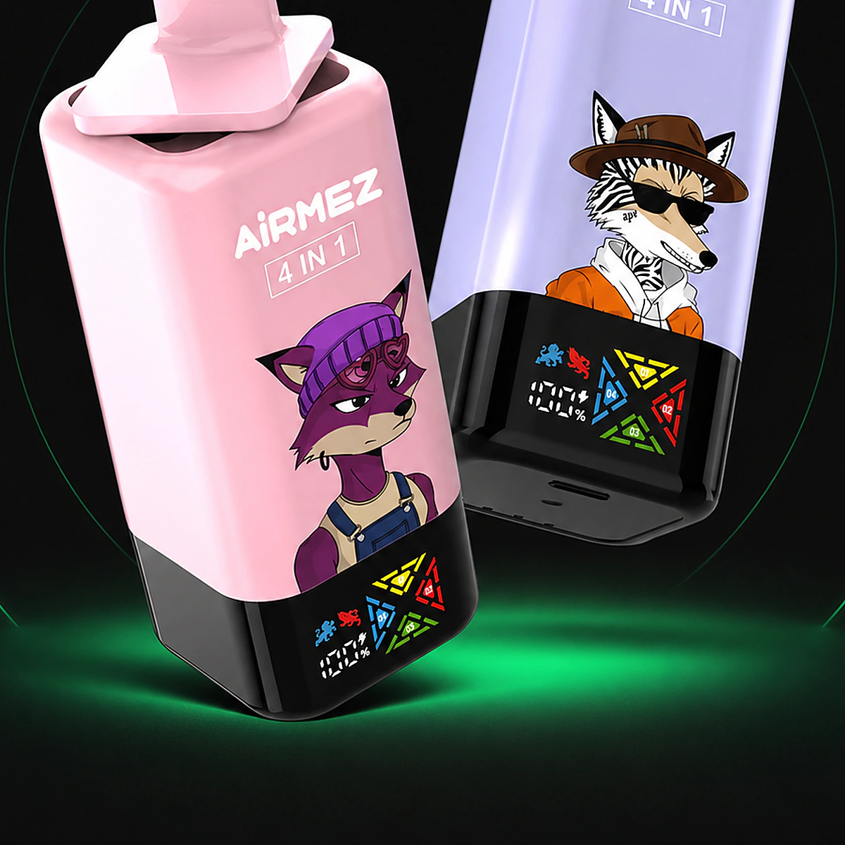 Airmez Fox 4in1 120000 – Einweg Vape Produktansicht 4 auf dunklem Hintergrund