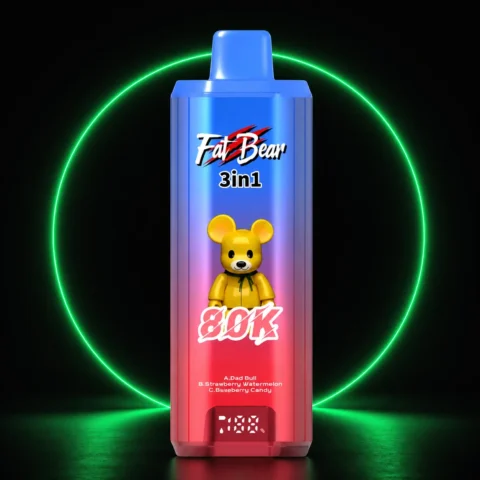 AIVONO AIM FAT BEAR 80000 Vape in Blau und Pink auf dunklem Hintergrund