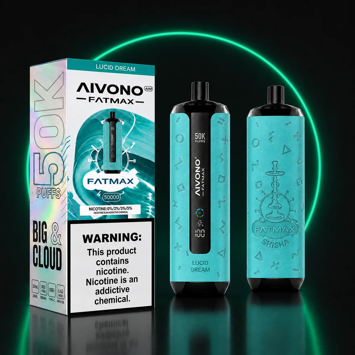 AIVONO AIM FATMAX 50000 Lucid Dream mit Verpackung auf dunklem Hintergrund