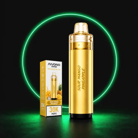 AIVONO AIPOD 30000 Ersatz-Pod in Gold mit Verpackung auf dunklem Hintergrund