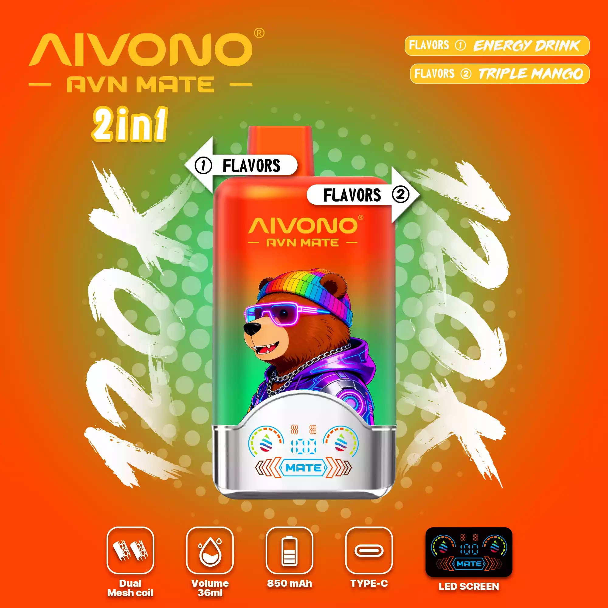 AIVONO AVN MATE 120000 2in1 – Energy Drink und Triple Mango