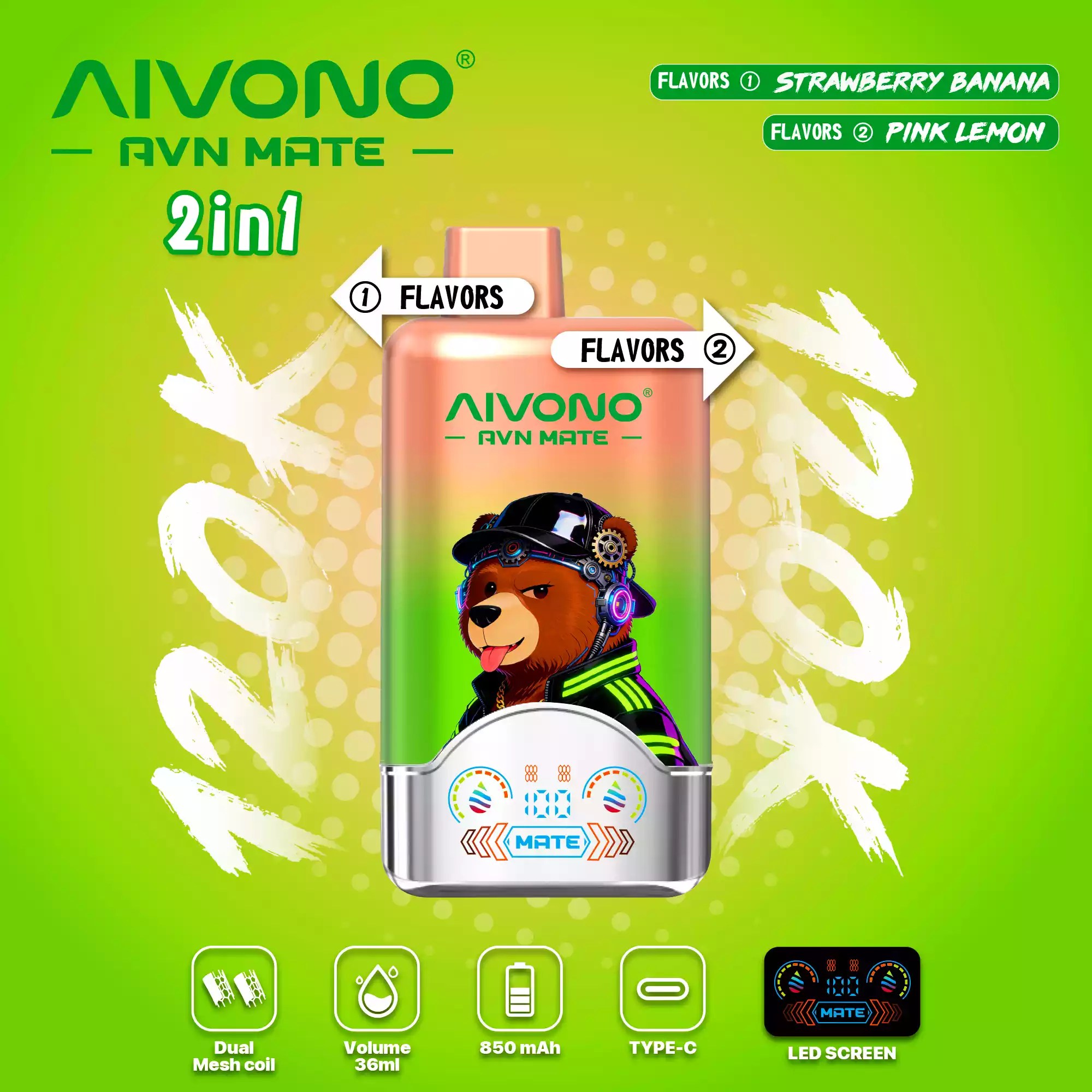 AIVONO AVN MATE 120000 2in1 – Erdbeer Banane und Pink Lemon