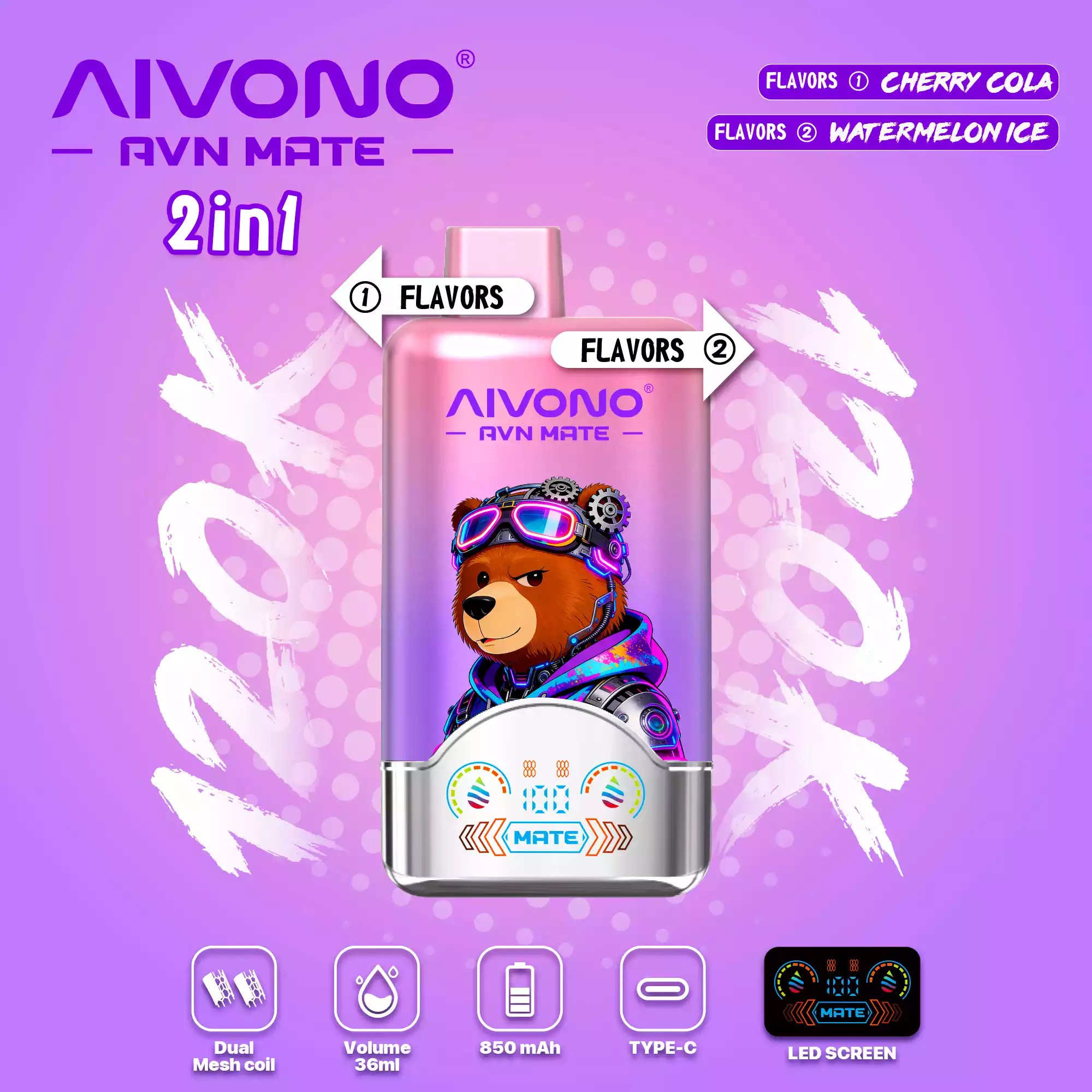 AIVONO AVN MATE 120000 2in1 – Kirsch Cola und Wassermelone Ice