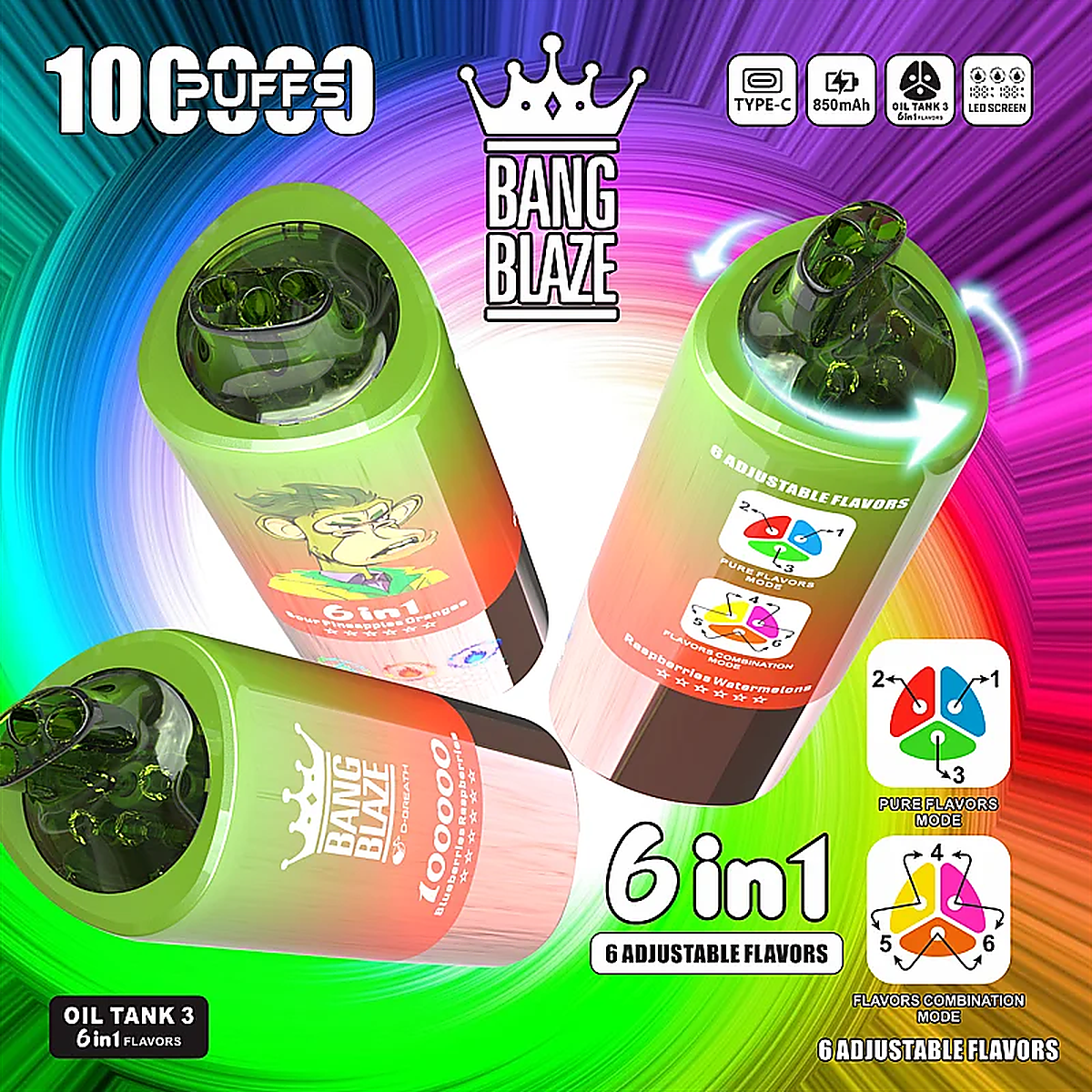 Bang Blaze 100000 6in1 – Einweg Vape Einweg Vape hochauflösende Produktansicht 3