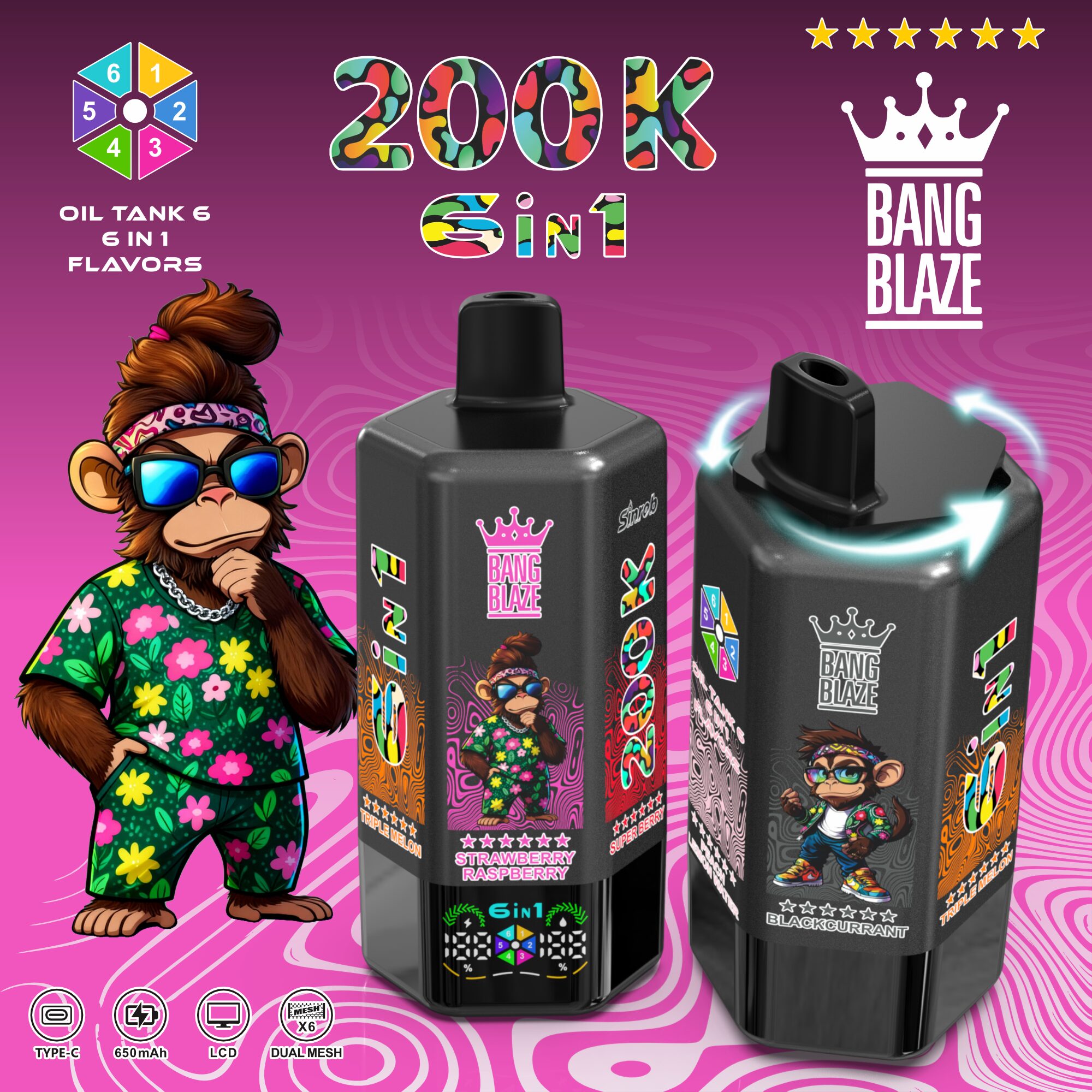 Bang Blaze 200000 6in1 Einweg Vape mit Geschmacksübersicht 2