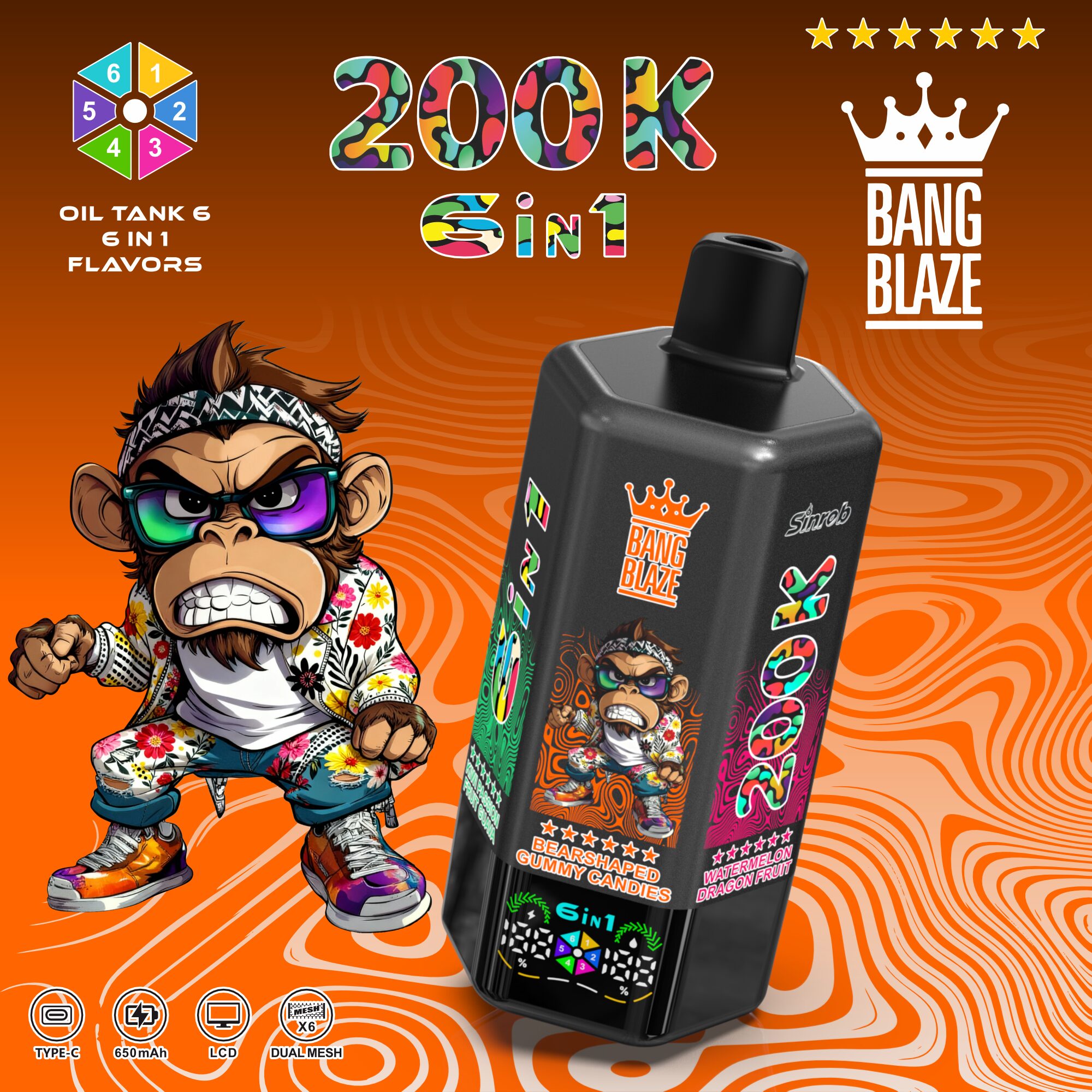 Bang Blaze 200000 6in1 Einweg Vape mit Geschmacksübersicht 4