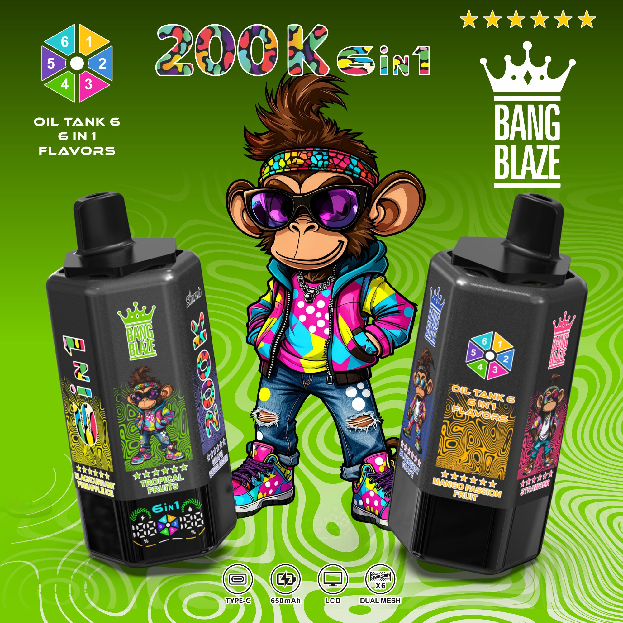 Bang Blaze 200000 6in1 Einweg Vape mit Geschmacksübersicht 7
