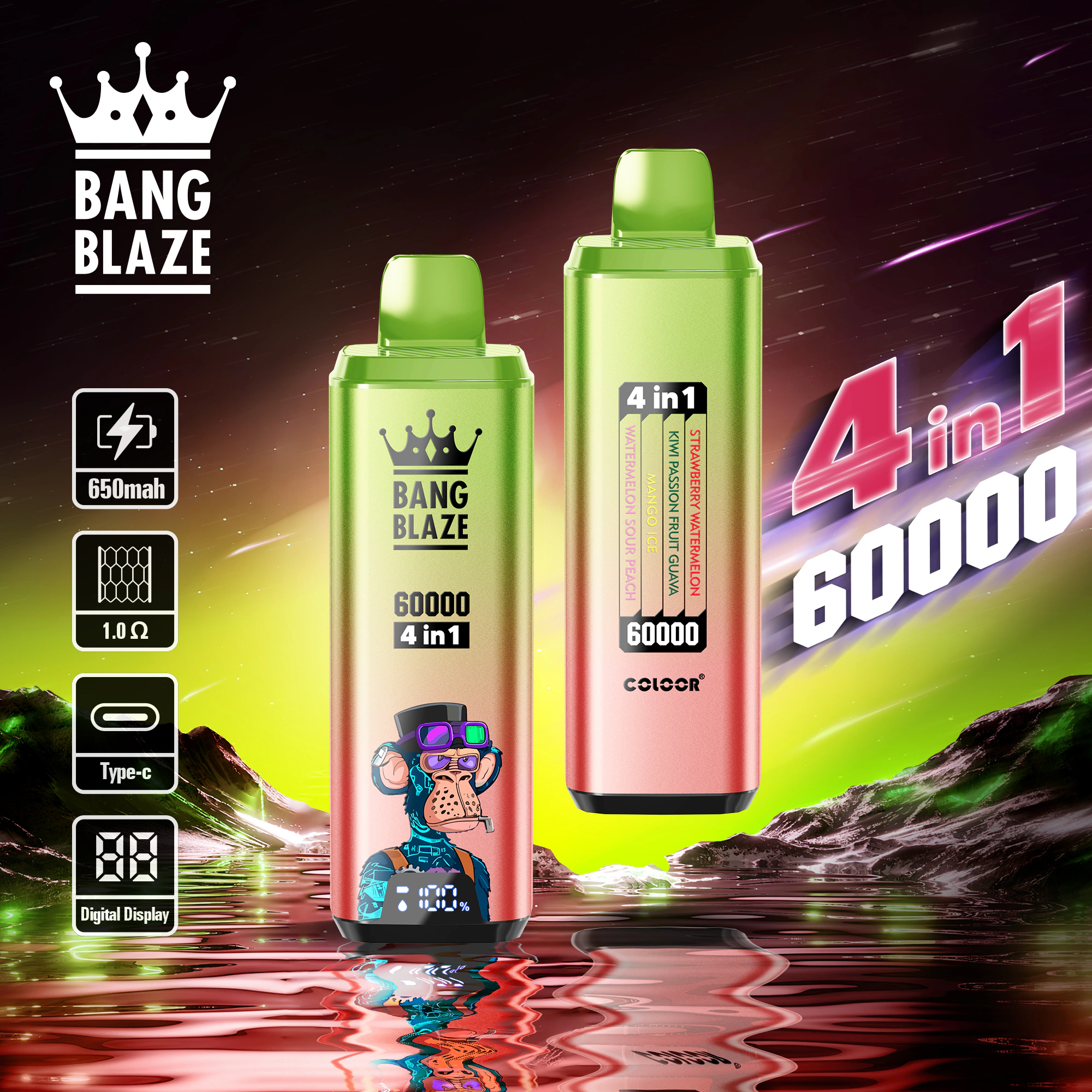 Bang Blaze 60000 4in1 – Einweg Vape Produktansicht 5 auf dunklem Hintergrund