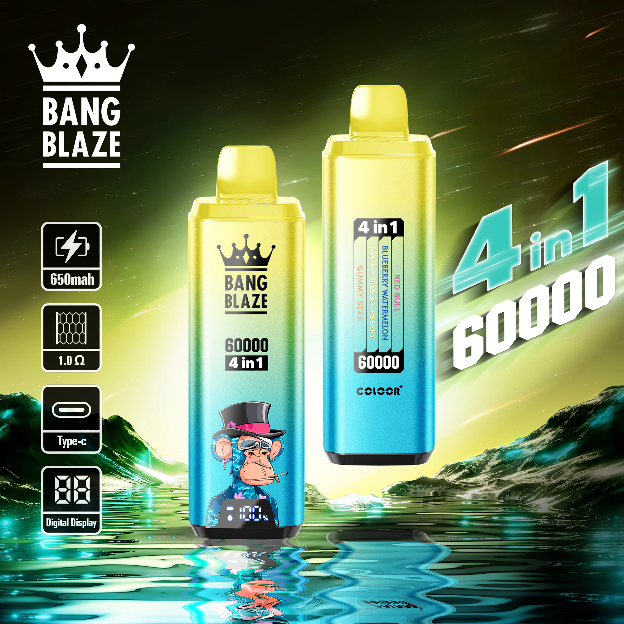 Bang Blaze 60000 4in1 – Einweg Vape Produktansicht 9 auf dunklem Hintergrund