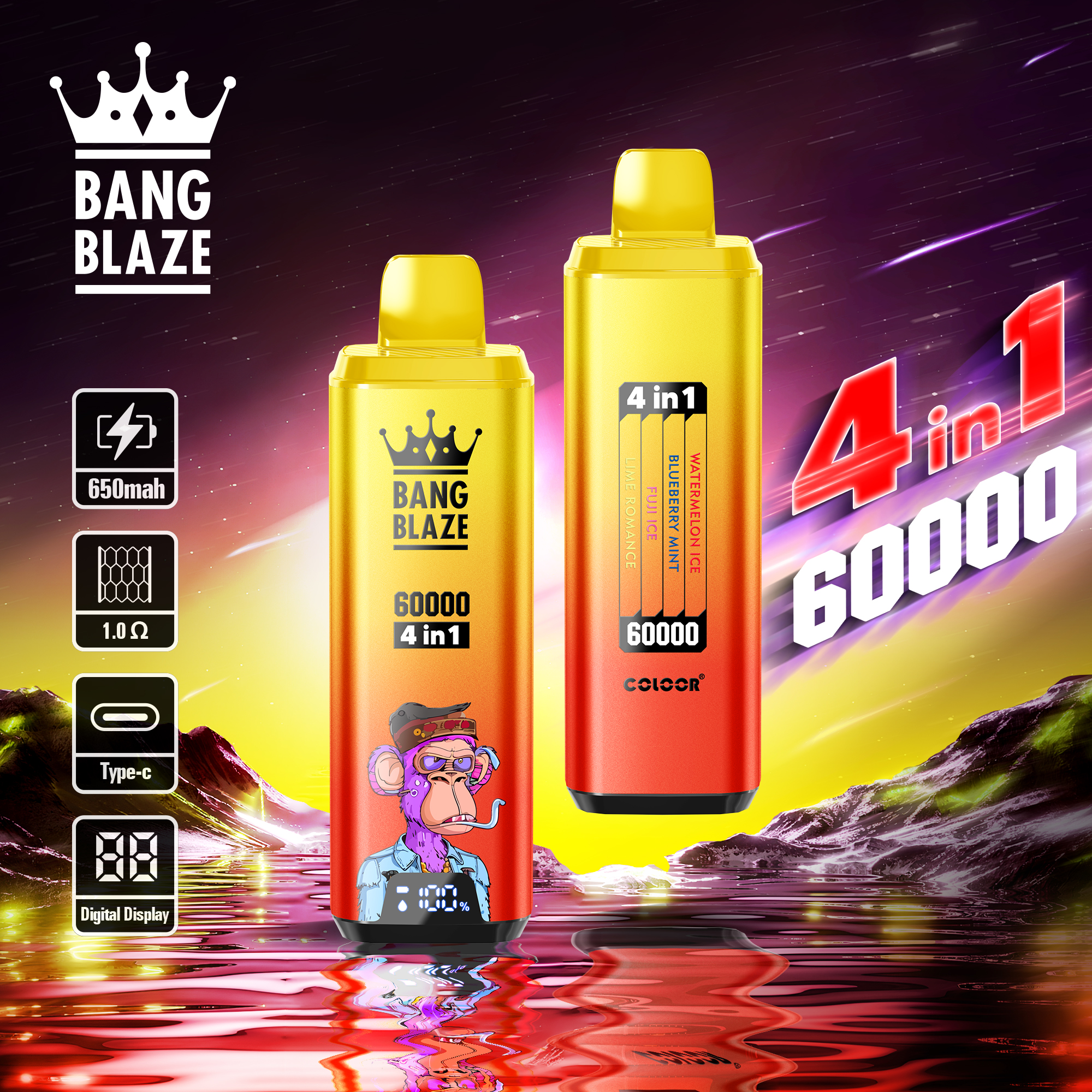 Bang Blaze 60000 4in1 Einweg Vape mit erster Kombination aus vier Geschmacksrichtungen
