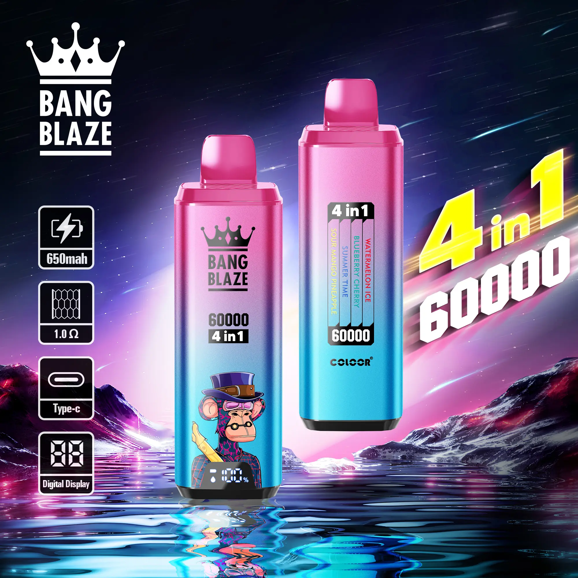 Bang Blaze 60000 4in1 Einweg Vape mit zweiter Kombination aus vier Geschmacksrichtungen