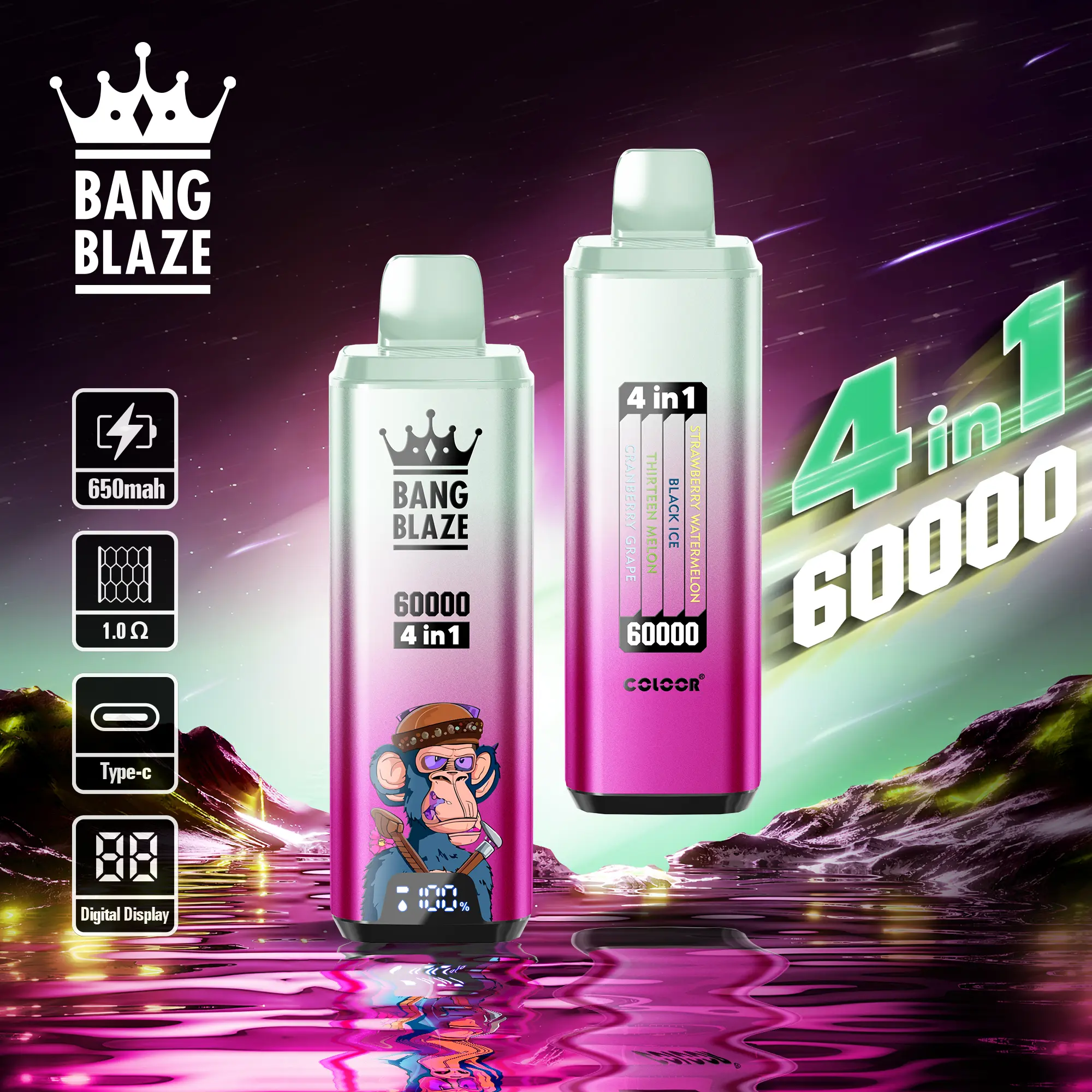 Bang Blaze 60000 4in1 Einweg Vape mit vierter Kombination aus vier Geschmacksrichtungen