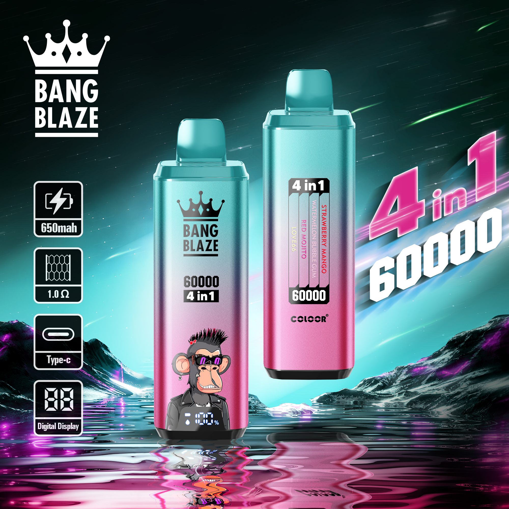 Bang Blaze 60000 4in1 Einweg Vape mit fünfter Kombination aus vier Geschmacksrichtungen