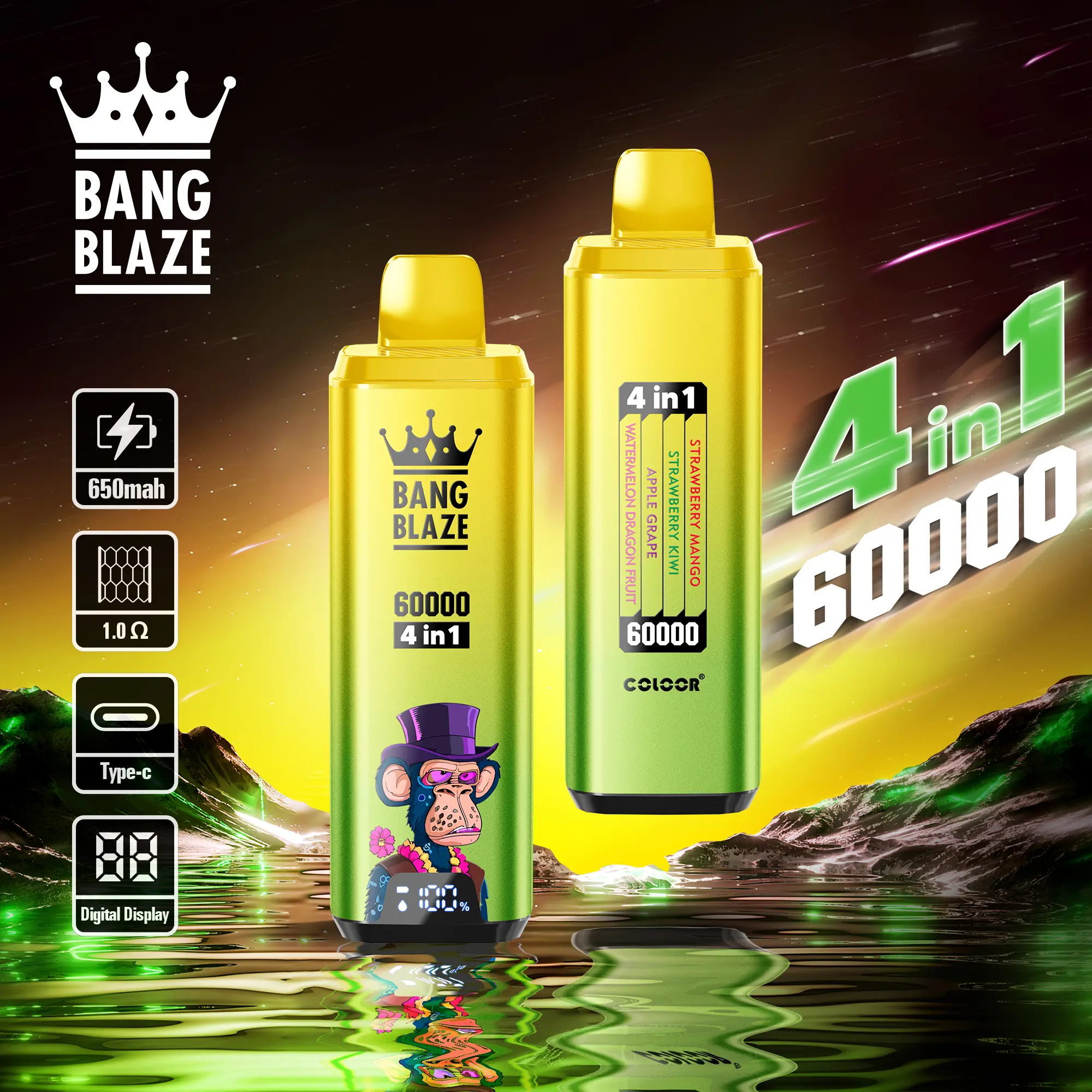 Bang Blaze 60000 4in1 Einweg Vape mit sechster Kombination aus vier Geschmacksrichtungen
