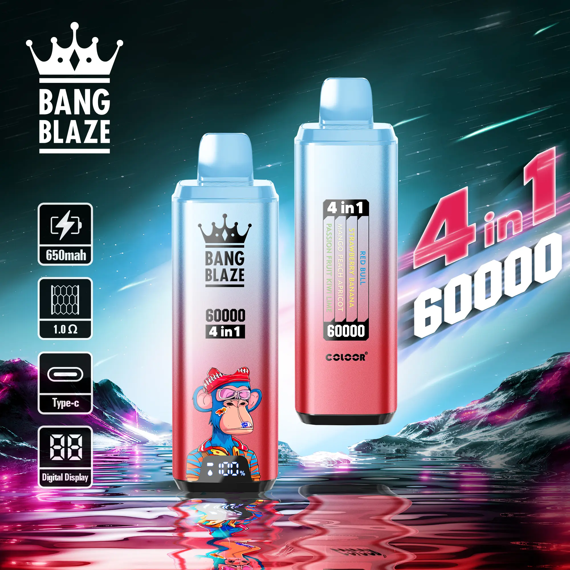 Bang Blaze 60000 4in1 Einweg Vape mit achter Kombination aus vier Geschmacksrichtungen