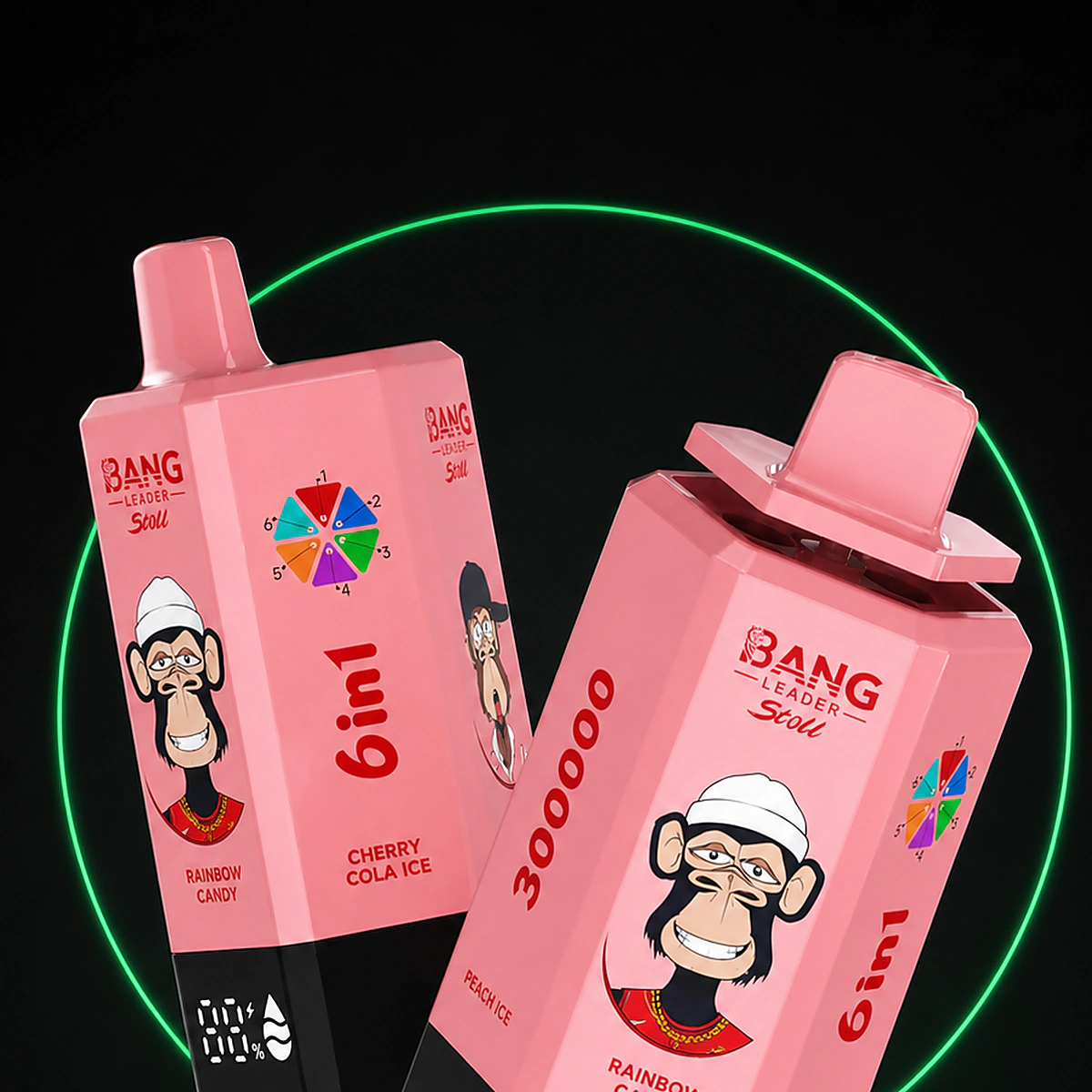 Bang Leader Stoll 300000 – 6in1 – Einweg Vape Produktansicht 2 auf dunklem Hintergrund