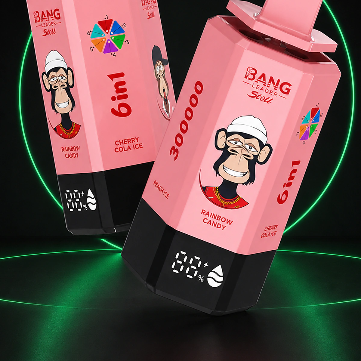 Bang Leader Stoll 300000 – 6in1 – Einweg Vape Produktansicht 4 auf dunklem Hintergrund