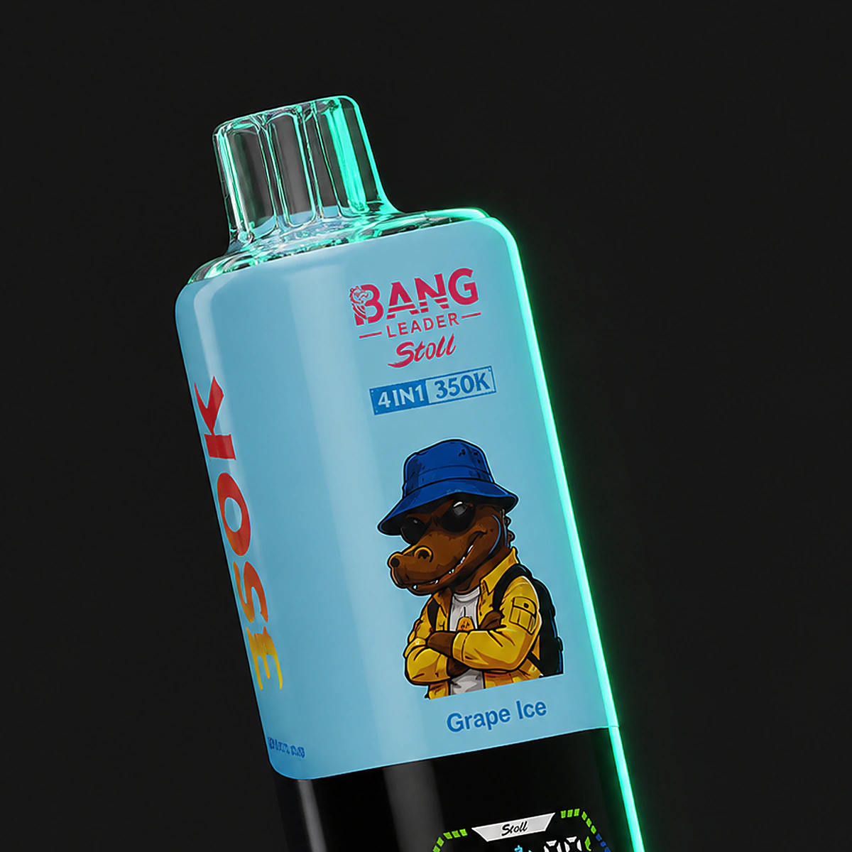 Bang Leader Stoll 350000 4in1 – Einweg Vape Produktansicht 2 auf dunklem Hintergrund