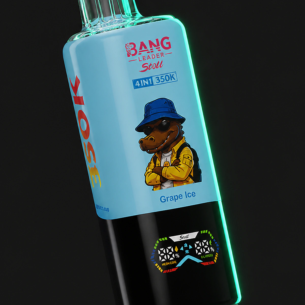 Bang Leader Stoll 350000 4in1 – Einweg Vape Produktansicht 3 auf dunklem Hintergrund