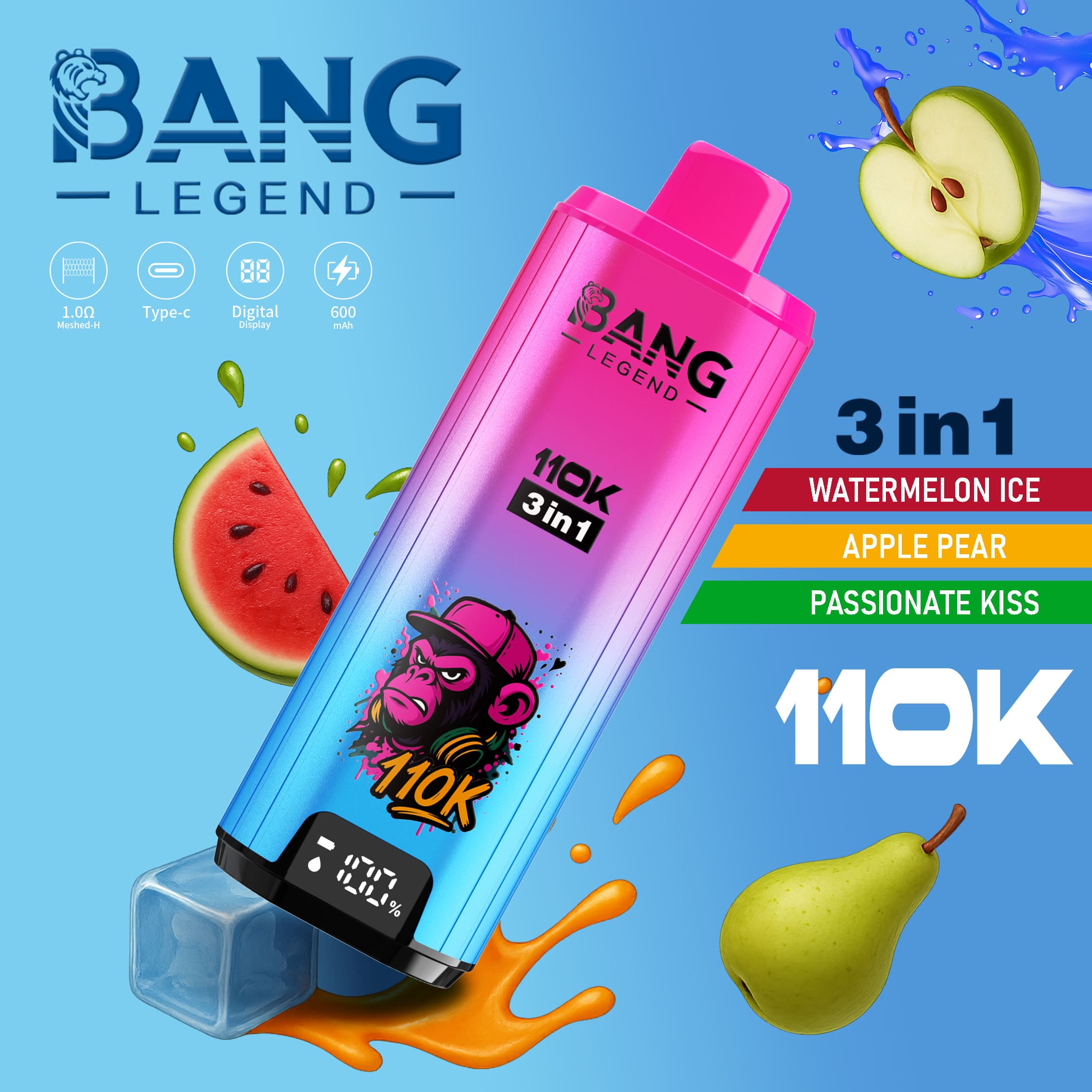 Bang Legend 110000 3in1 Einweg Vape mit drei Geschmacksrichtungen