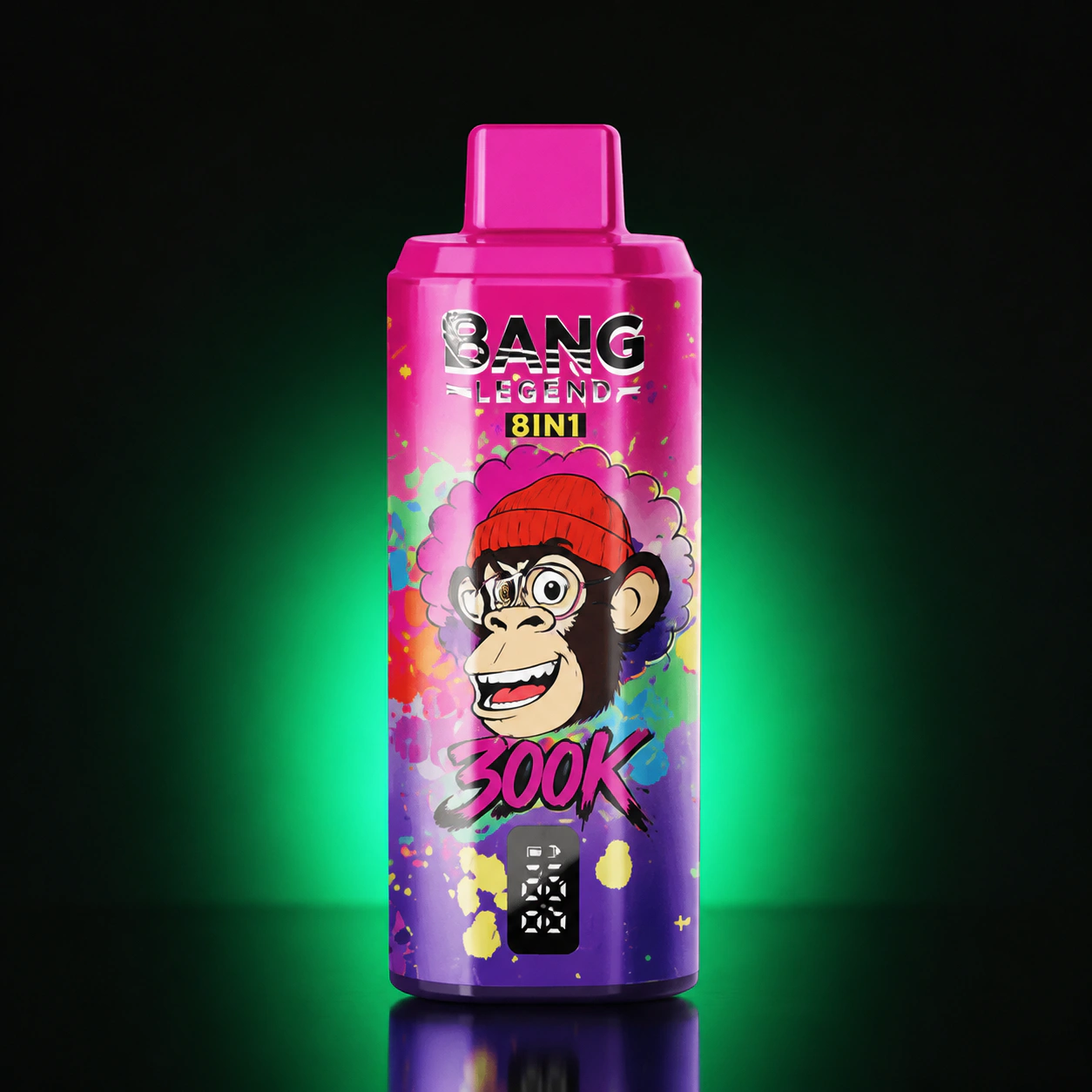 Bang Legend Geek 300000 8in1 – Einweg Vape Produktansicht 4 auf dunklem Hintergrund