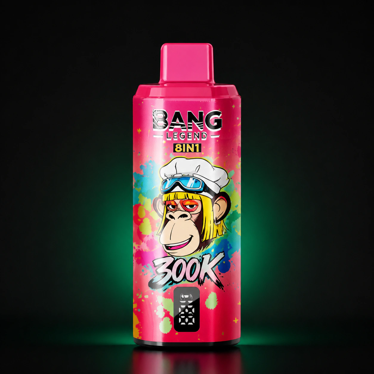 Bang Legend Geek 300000 8in1 – Einweg Vape Produktansicht 6 auf dunklem Hintergrund
