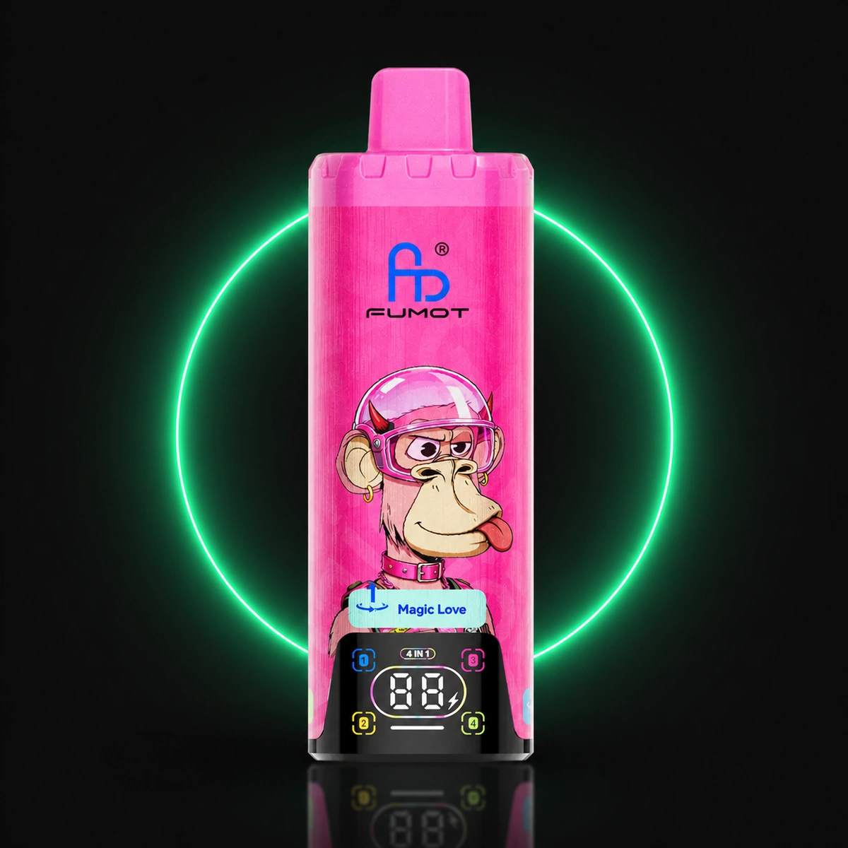 Fumot Eco 4in1 80K Magic Love Einweg Vape auf dunklem Hintergrund