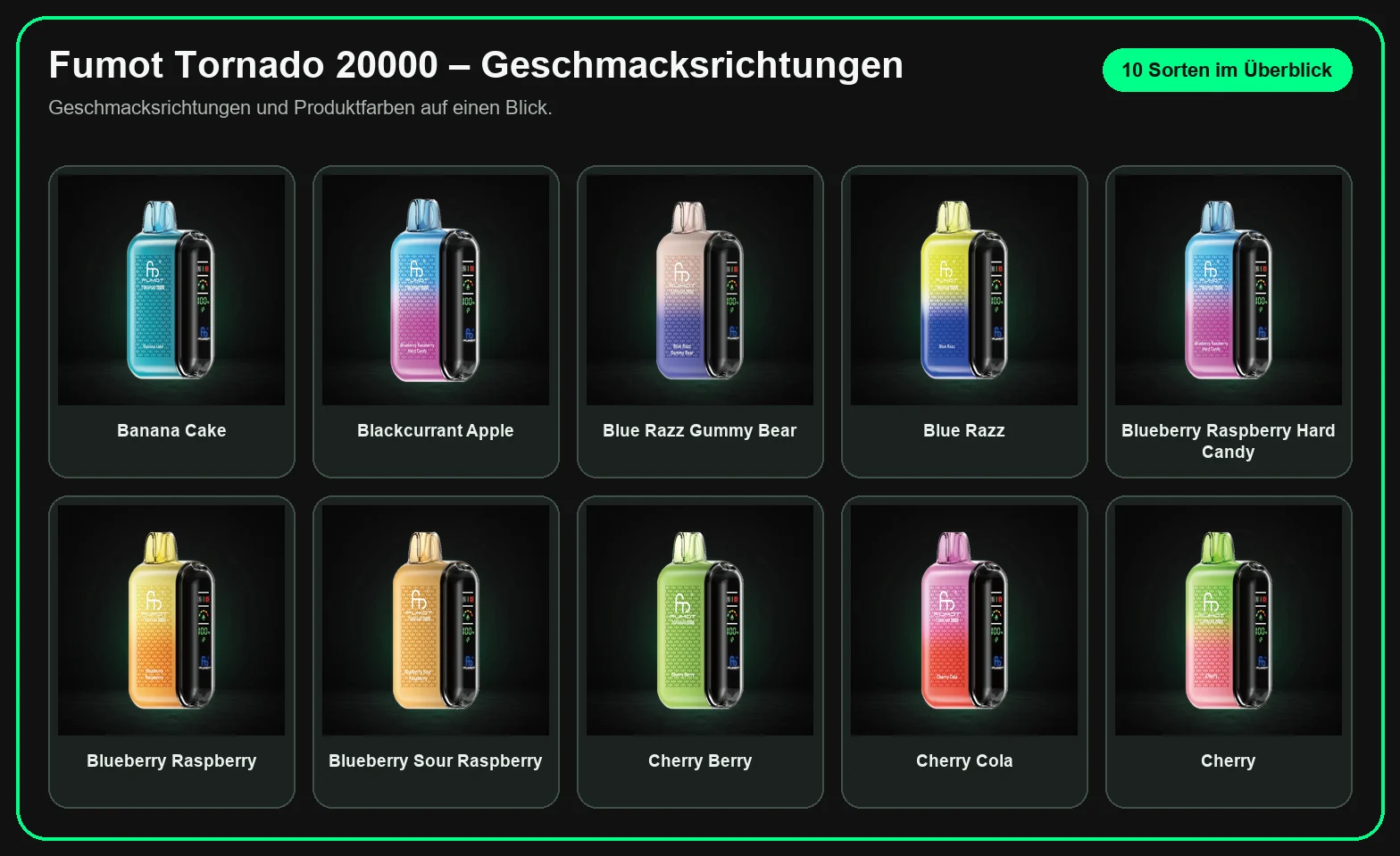 Fumot Tornado 20000 – Übersicht aller 39 Geschmacksrichtungen