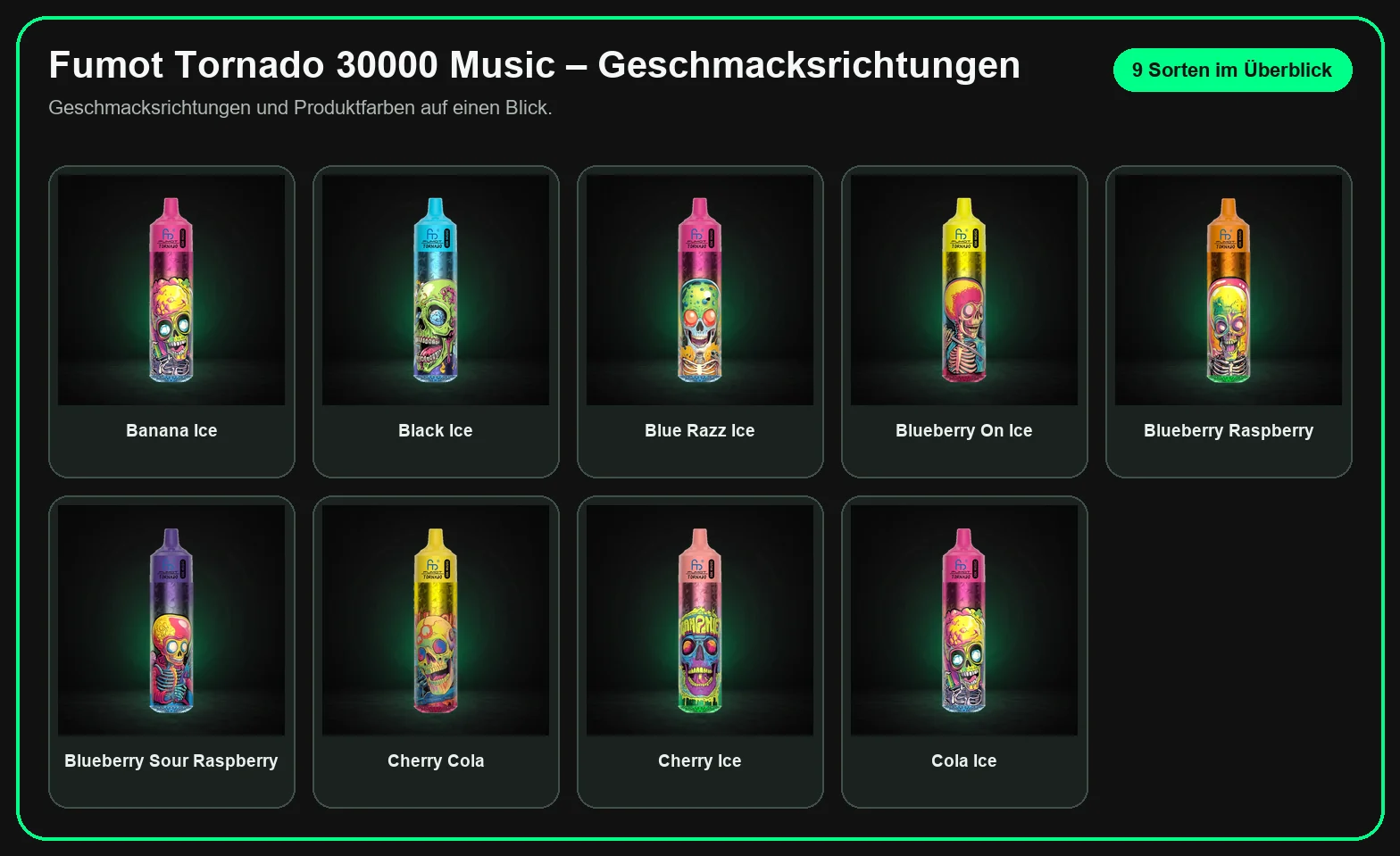 Fumot Tornado 30000 Music – Übersicht aller 30 Geschmacksrichtungen