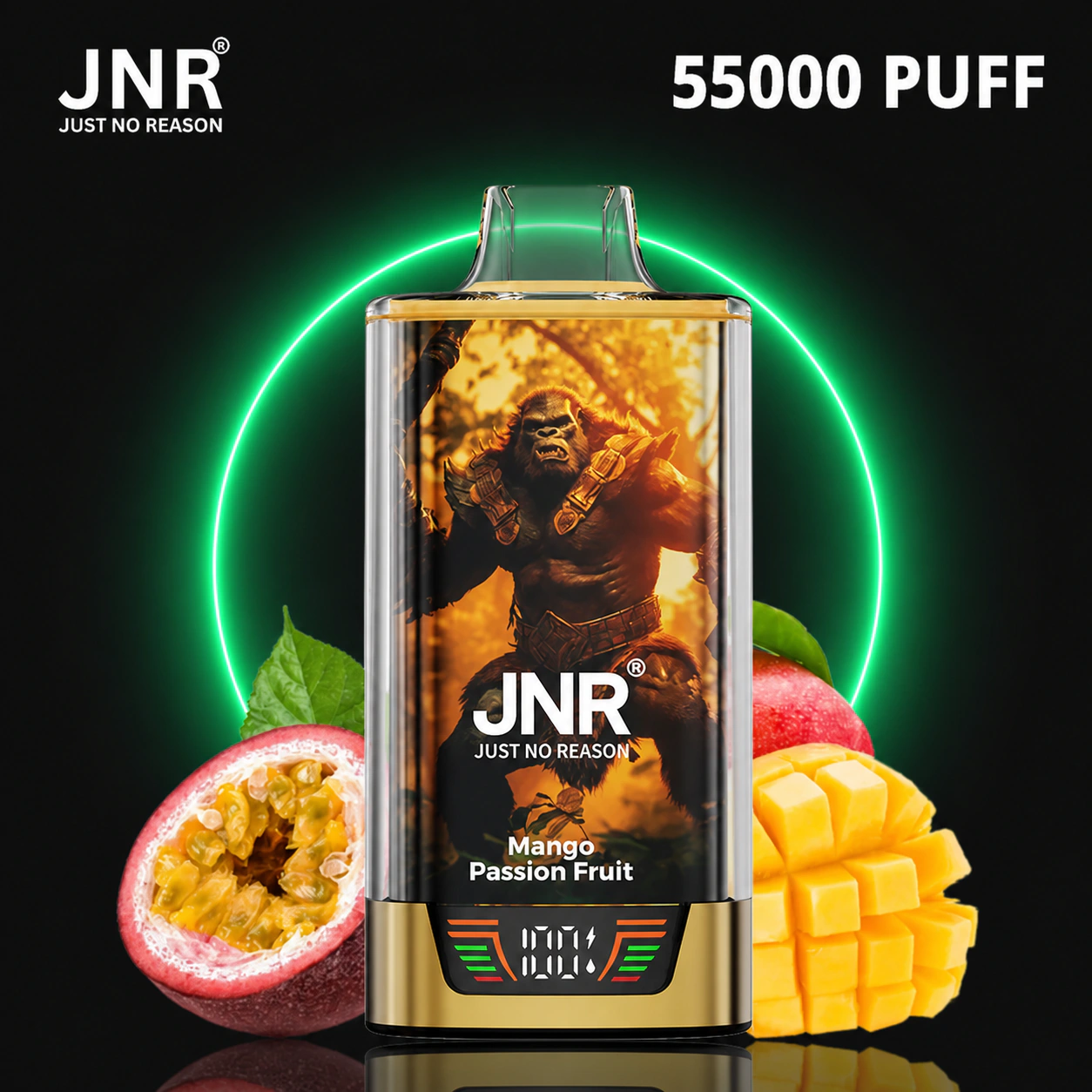 JNR Rage Gorilla 55000 – Einweg Vape Produktansicht 4 auf dunklem Hintergrund