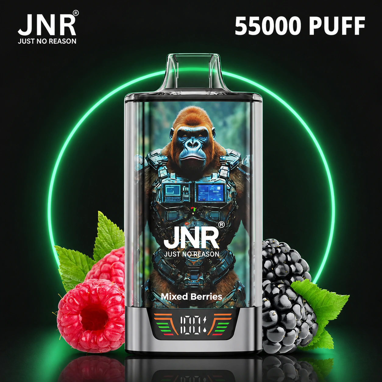 JNR Rage Gorilla 55000 – Einweg Vape Produktansicht 8 auf dunklem Hintergrund