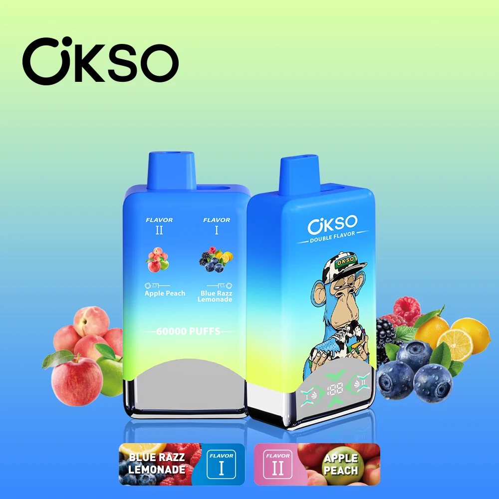 OKSO 2in1 60000 Einweg Vape in Blau mit Apfel-Pfirsich und Blue Razz Limonade