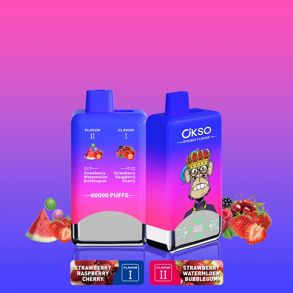 OKSO 2in1 60000 Einweg Vape in Blau mit Erdbeere-Himbeere-Kirsche und Erdbeere-Wassermelone