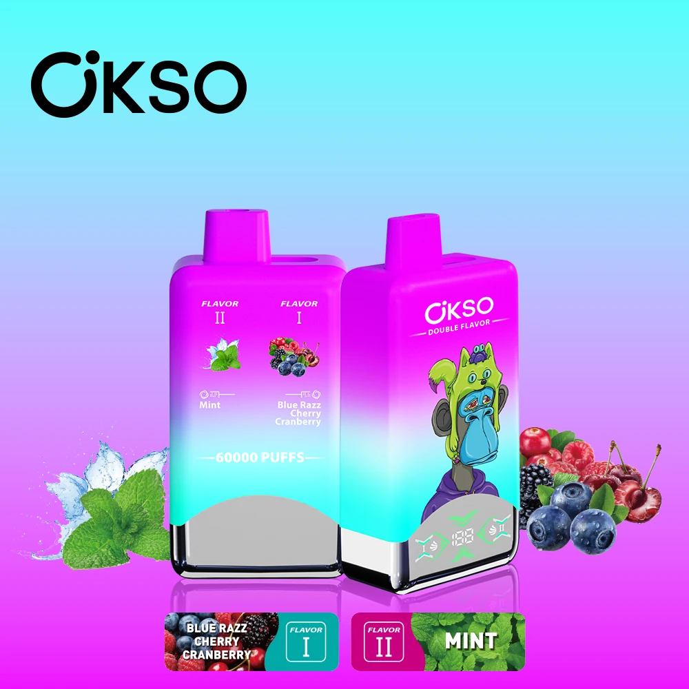 OKSO 2in1 60000 Einweg Vape in Pink mit Minze und Blue Razz Kirsche Cranberry