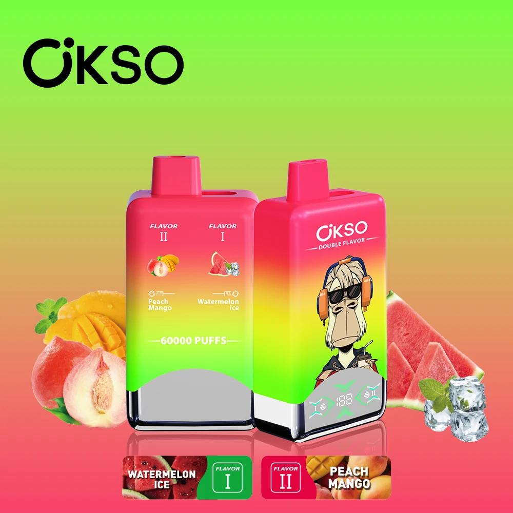 OKSO 2in1 60000 Einweg Vape in Rot mit Pfirsich-Mango und Wassermelone-Eis