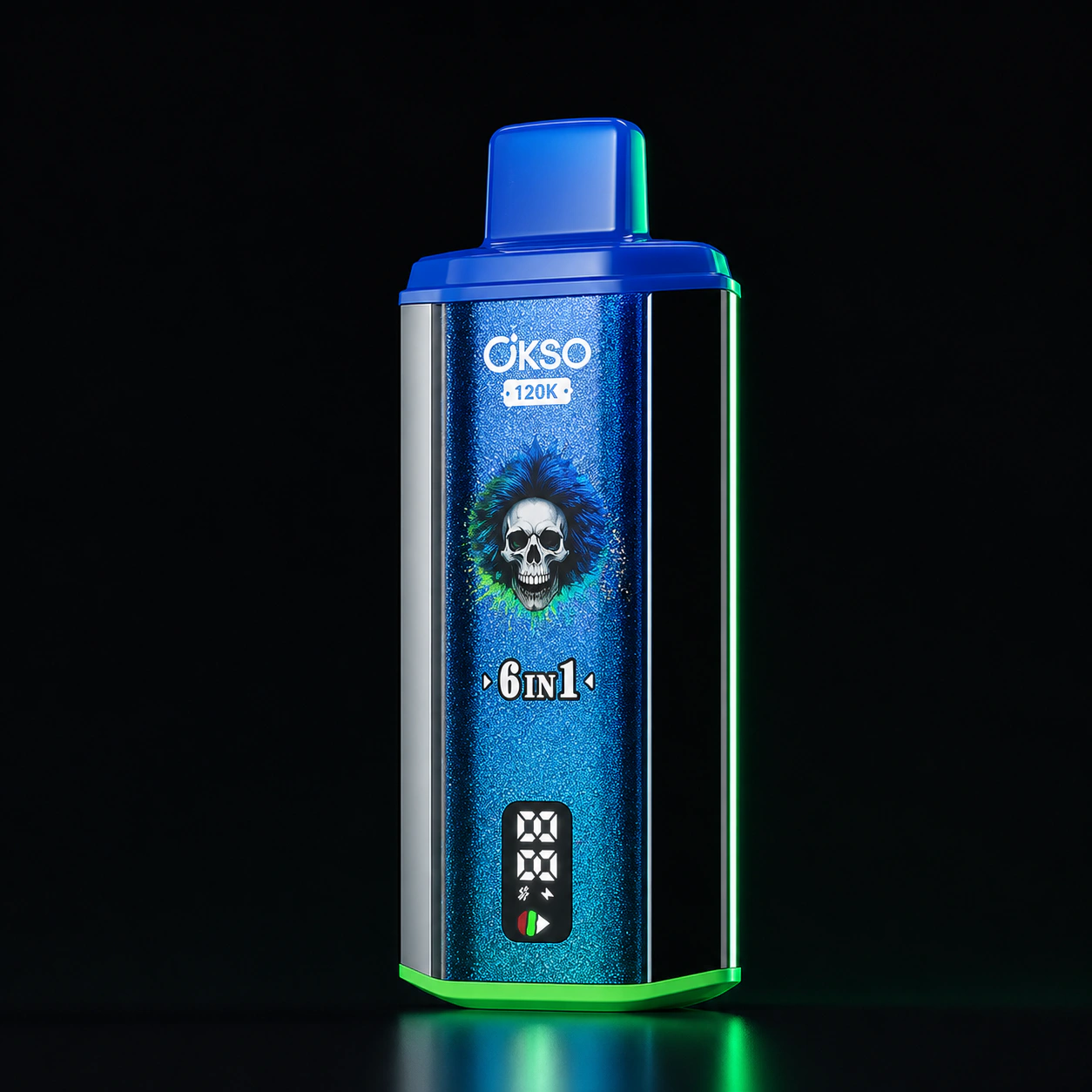 OKSO 6in1 120000 – Einweg Vape Produktansicht 2 auf dunklem Hintergrund