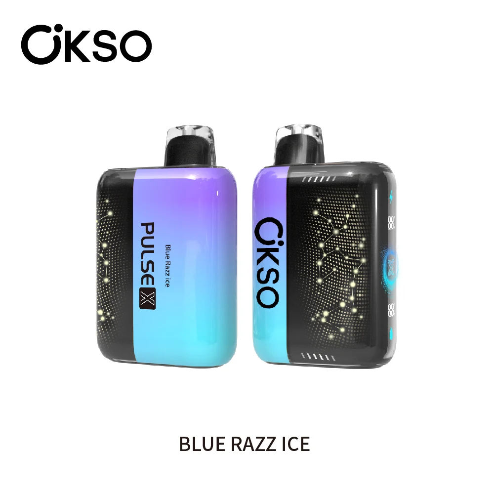 OKSO PULSE X Einweg Vape Vorder- und Rückansicht in der Sorte Blaue Himbeere Ice