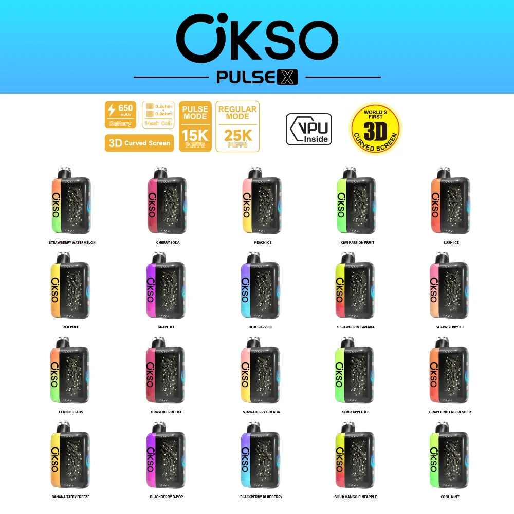OKSO PULSE X Einweg Vape Geschmacksübersicht mit 20 verfügbaren Sorten