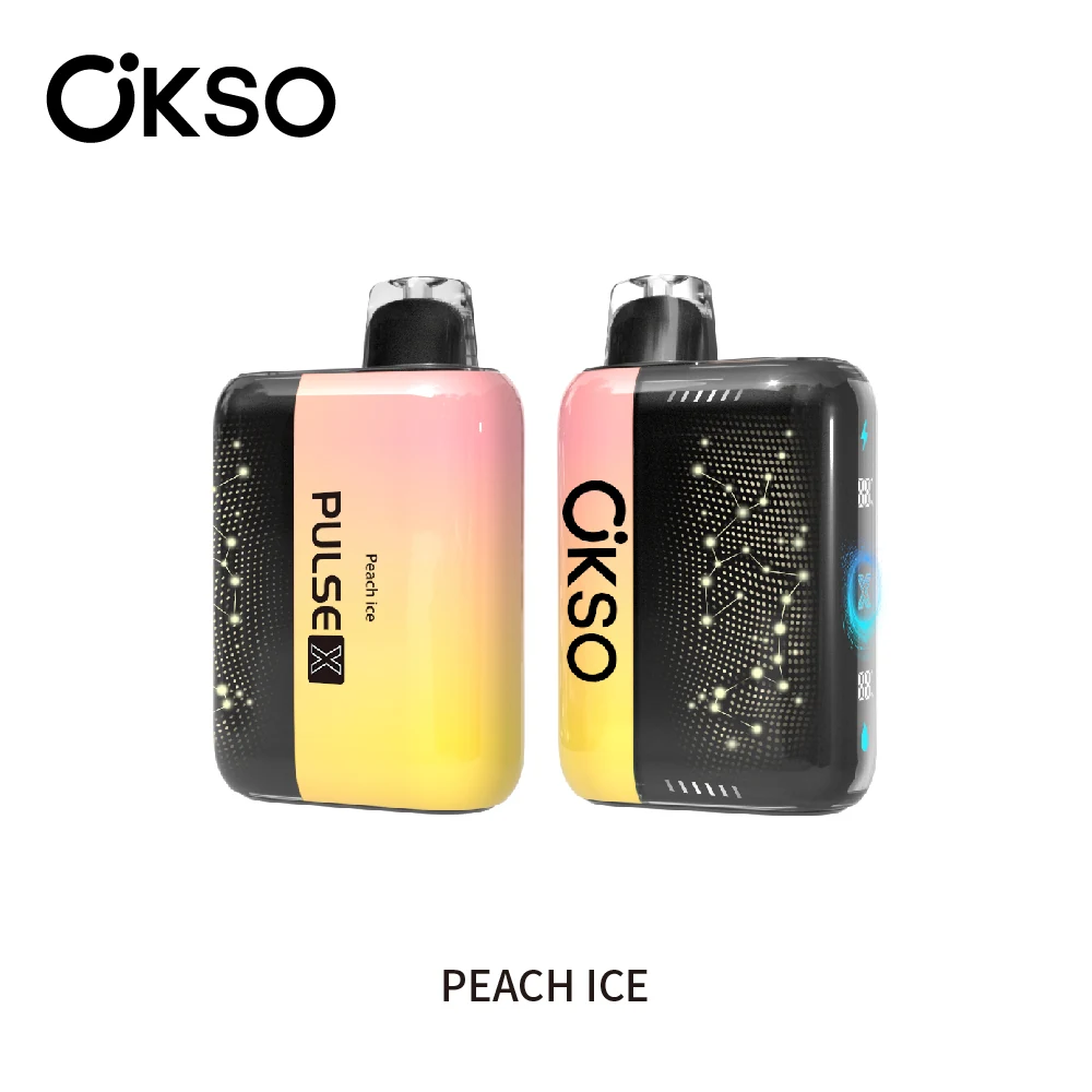 OKSO PULSE X Einweg Vape Vorder- und Rückansicht in der Sorte Pfirsich Ice