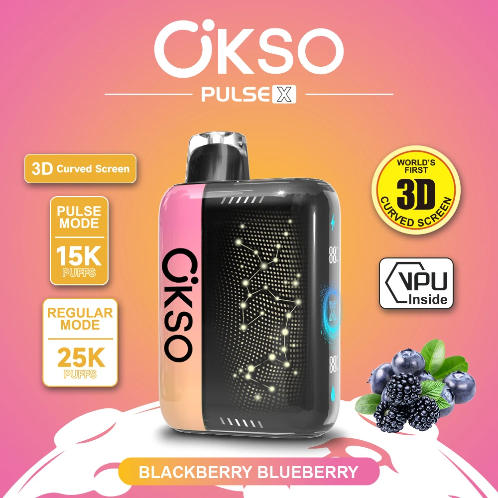 OKSO PULSE X Einweg Vape Produktdetails in der Sorte Schwarze Johannisbeere und Blaubeere