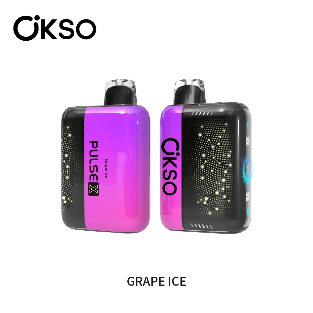 OKSO PULSE X Einweg Vape Vorder- und Rückansicht in der Sorte Traube Ice