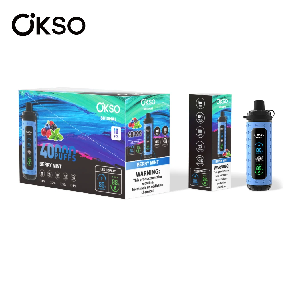 OKSO Shisha Max 40000 Einweg Vape mit Verpackung in der Sorte Beeren-Minze