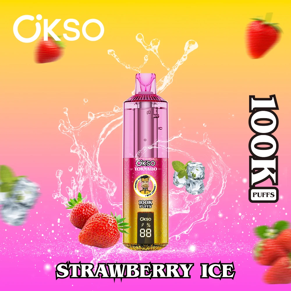 OKSO Tornado 100000 Einweg Vape in Pink-Gelb mit der Geschmacksrichtung Erdbeere-Eis