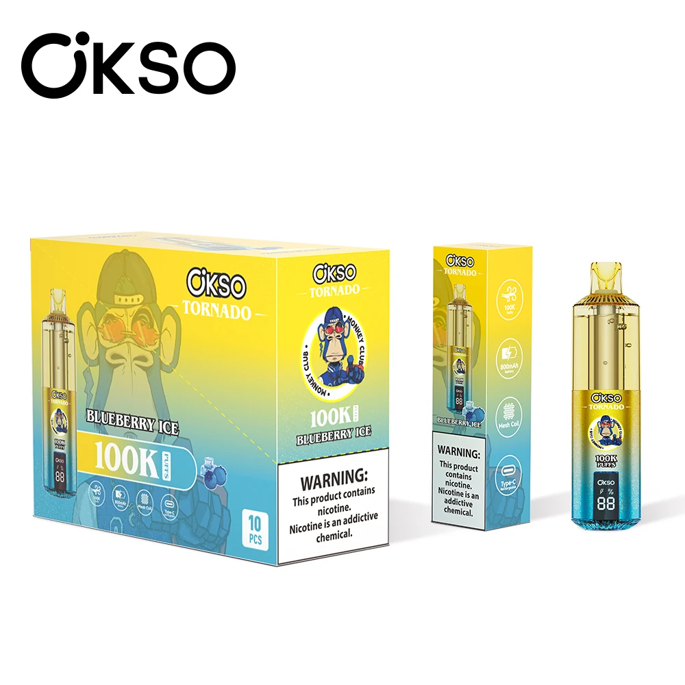 OKSO Tornado 100000 Einweg Vape mit 10er-Verpackung in der Geschmacksrichtung Blaubeere-Eis