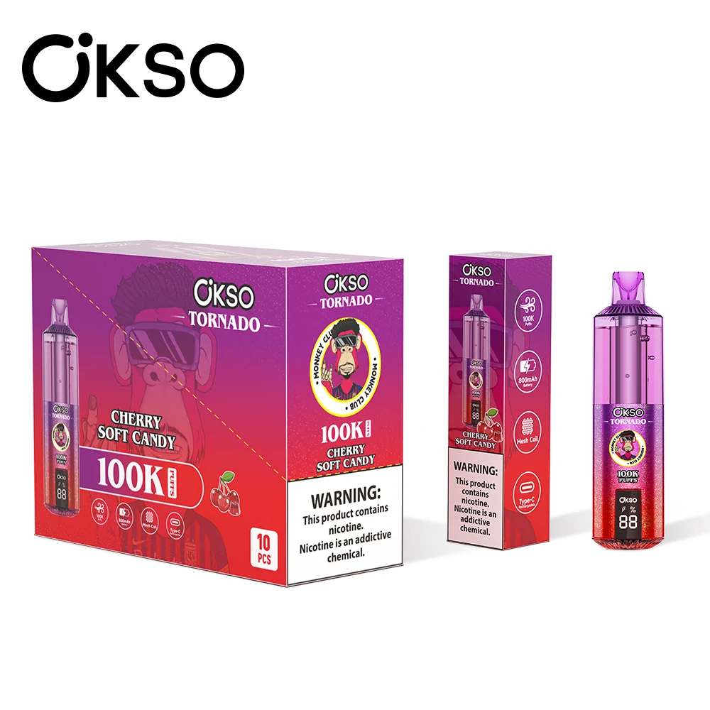 OKSO Tornado 100000 Einweg Vape mit 10er-Verpackung in der Geschmacksrichtung Kirschbonbon