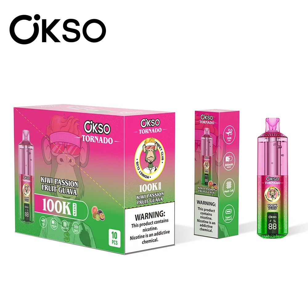 OKSO Tornado 100000 Einweg Vape mit 10er-Verpackung in der Geschmacksrichtung Kiwi-Passionsfrucht-Guave