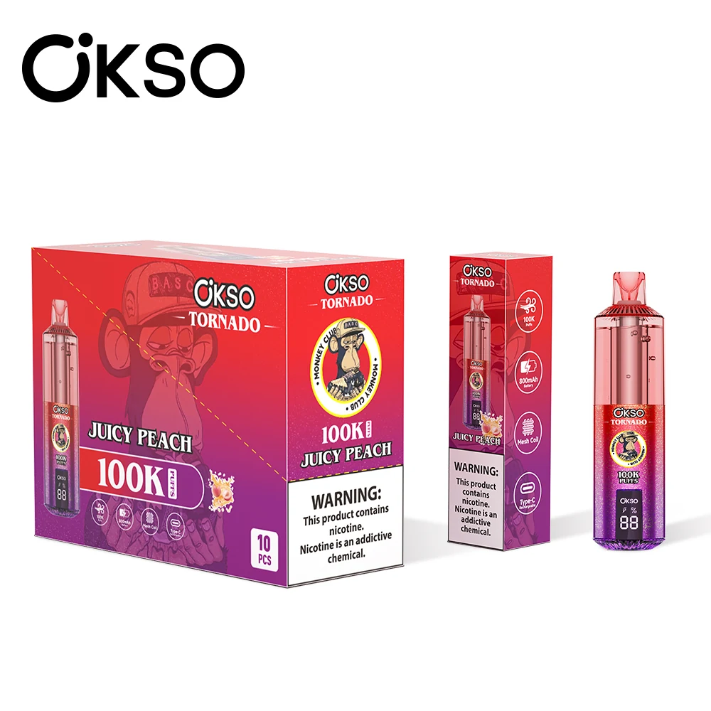 OKSO Tornado 100000 Einweg Vape mit 10er-Verpackung in der Geschmacksrichtung Saftiger Pfirsich