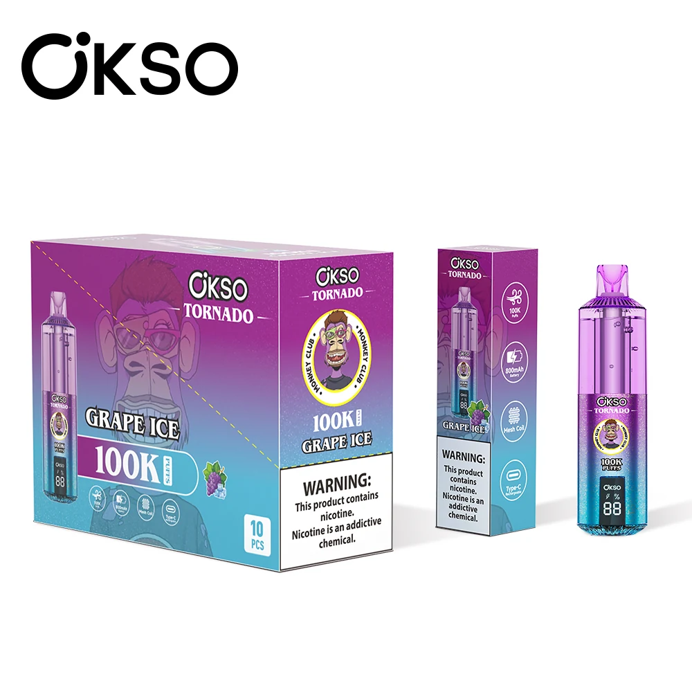 OKSO Tornado 100000 Einweg Vape mit 10er-Verpackung in der Geschmacksrichtung Traube-Eis